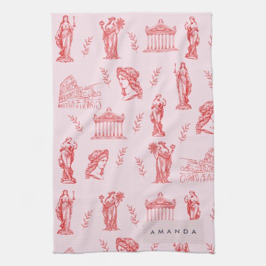 Personalisiertes Monogramm griechisches Statuenges Geschirrtuch (Vertikal)