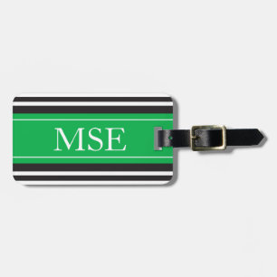 Personalisiertes Monogramm-Grün-Schwarzes Stripes Gepäckanhänger