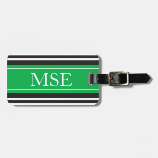 Personalisiertes Monogramm-Grün-Schwarzes Stripes Gepäckanhänger (Vorderseite horizontal)