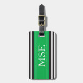 Personalisiertes Monogramm-Grün-Schwarzes Stripes Gepäckanhänger (Vorderseite vertikal)
