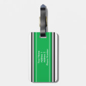 Personalisiertes Monogramm-Grün-Schwarzes Stripes Gepäckanhänger (Rückseite vertikal)