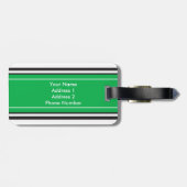 Personalisiertes Monogramm-Grün-Schwarzes Stripes Gepäckanhänger (Rückseite horizontal)