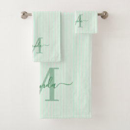 Personalisiertes Monogramm Grün-Weiß-Gestreift Badhandtuch Set