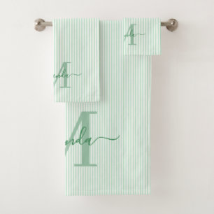 Personalisiertes Monogramm Grün-Weiß-Gestreift Badhandtuch Set