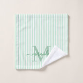 Personalisiertes Monogramm Grün-Weiß-Gestreift Badhandtuch Set (Waschlappen)