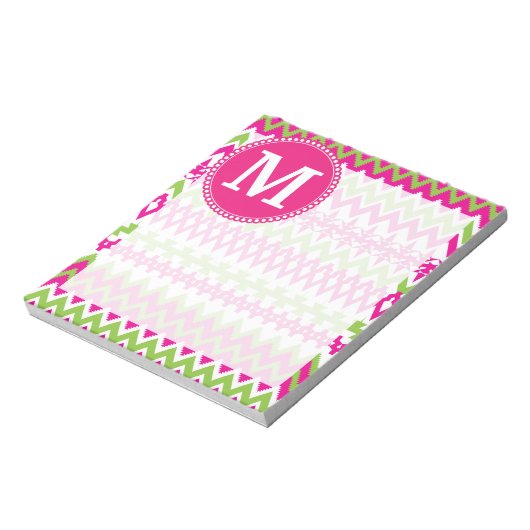Personalisiertes Monogramm heißrosa Studie Zickzac Notizblock (Rotiert)