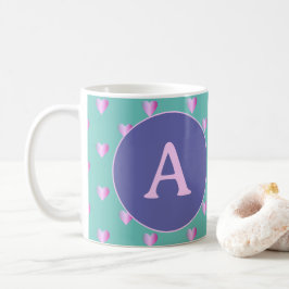Personalisiertes Monogramm Herz Lilac Aquamarin Kaffeetasse