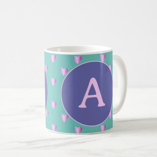 Personalisiertes Monogramm Herz Lilac Aquamarin Kaffeetasse (VorderseiteRechts)