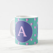Personalisiertes Monogramm Herz Lilac Aquamarin Kaffeetasse (Vorderseite Links)