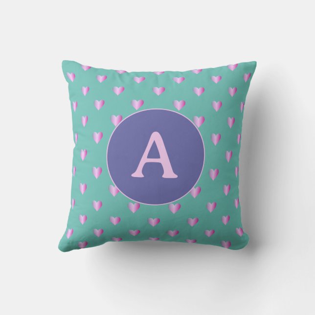 Personalisiertes Monogramm Herz Lilac Aquamarin Kissen (Rückseite)