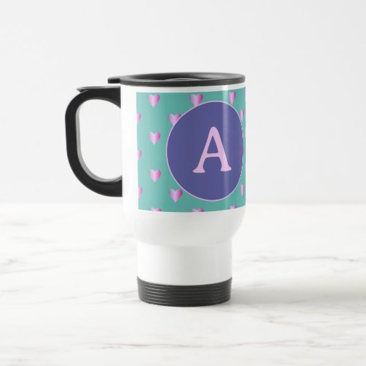 Personalisiertes Monogramm Herz Lilac Aquamarin Reisebecher (Links)