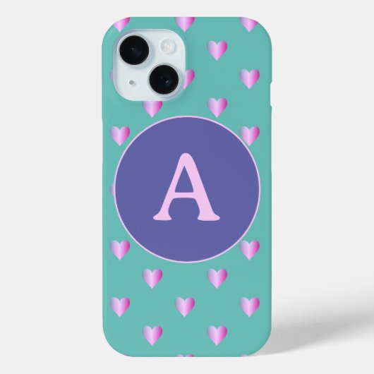 Personalisiertes Monogramm Herzmuster Lilac Aquama Case-Mate iPhone Hülle (Rückseite)