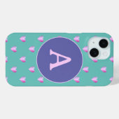 Personalisiertes Monogramm Herzmuster Lilac Aquama Case-Mate iPhone Hülle (Rückseite (Horizontal))