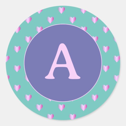 Personalisiertes Monogramm Herzmuster Lilac Aquama Runder Aufkleber (Vorderseite)