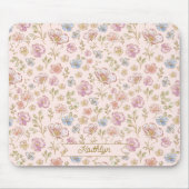 Personalisiertes Monogramm Hübsche Vintage-Blumen Mousepad (Vorne)
