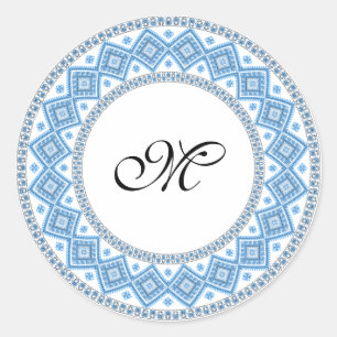 Personalisiertes Monogramm Initial Cross-stitch-Mu Runder Aufkleber