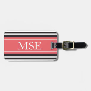 Personalisiertes Monogramm-korallenrote schwarze Gepäckanhänger