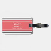 Personalisiertes Monogramm-korallenrote schwarze Gepäckanhänger (Rückseite horizontal)