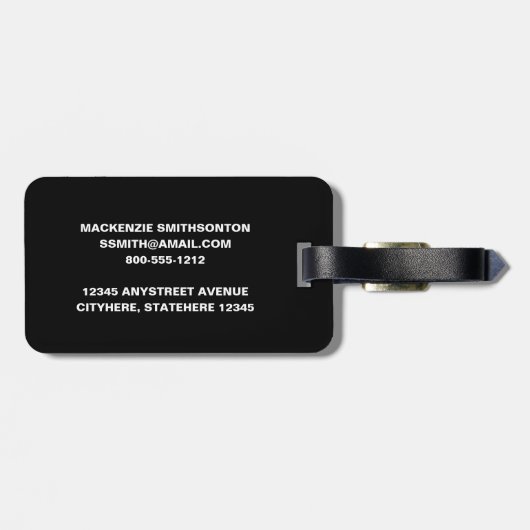 Personalisiertes Monogramm Larcrostick Schwarz-we Gepäckanhänger (Rückseite horizontal)