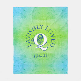 Personalisiertes Monogramm LAVISHLY LOVED Blue Fleecedecke