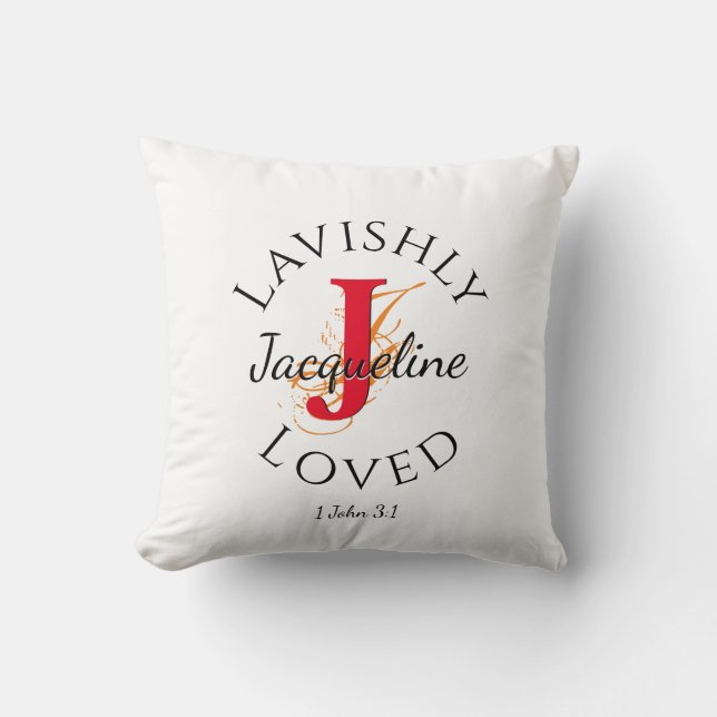 Personalisiertes Monogramm LAVISHLY LOVED Red J Kissen (Vorderseite)