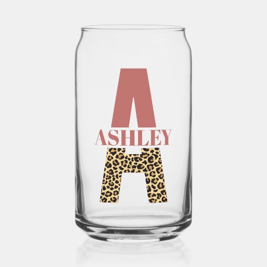 Personalisiertes Monogramm Letter A Pink Leopard-D Dosenglas (Vorderseite)