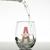 Personalisiertes Monogramm Letter A Pink Leopard-D Weinglas Ohne Stiel