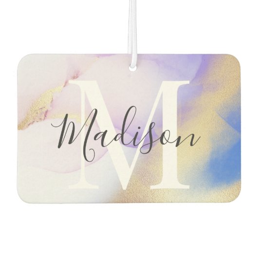 Personalisiertes Monogramm Lila Aquarellglas Autolufterfrischer (Vorderseite)