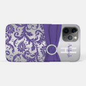 Personalisiertes Monogramm Lila und SilberDamast Case-Mate iPhone Hülle (Rückseite (Horizontal))