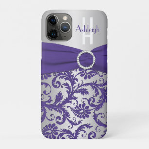 Personalisiertes Monogramm Lila und SilberDamast Case-Mate iPhone Hülle