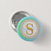 Personalisiertes Monogramm Mandala Gold und Blau Button (Vorne & Hinten)