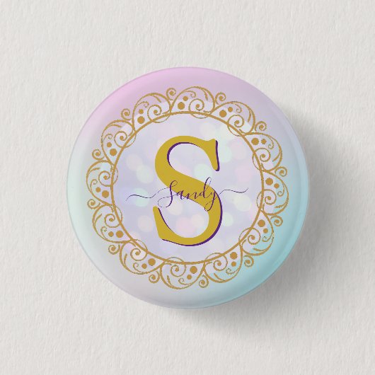 Personalisiertes Monogramm Mandala Gold und Blau Button (Vorderseite)