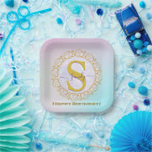 Personalisiertes Monogramm Mandala Gold und Blau Pappteller (Party)