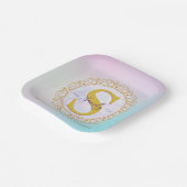 Personalisiertes Monogramm Mandala Gold und Blau Pappteller (Gewinkelt)