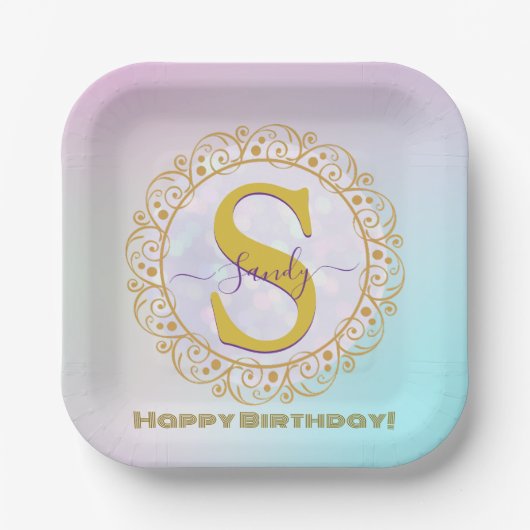 Personalisiertes Monogramm Mandala Gold und Blau Pappteller (Vorderseite)