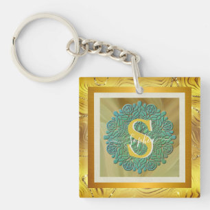 Personalisiertes Monogramm Mandala Gold und Blau Schlüsselanhänger