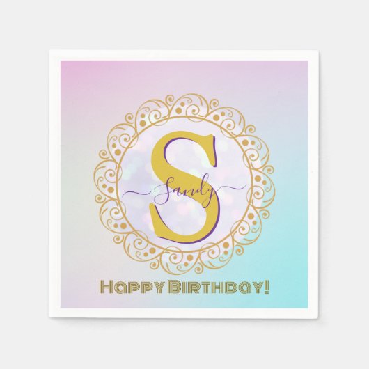 Personalisiertes Monogramm Mandala Gold und Blau Serviette (Vorderseite)