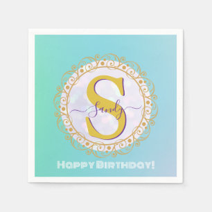 Personalisiertes Monogramm Mandala Gold und Blau Serviette