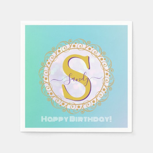 Personalisiertes Monogramm Mandala Gold und Blau Serviette (Vorderseite)