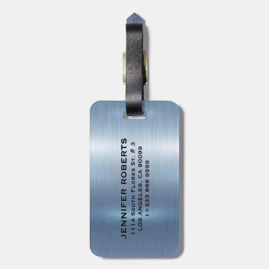 Personalisiertes Monogramm Metallic Blue Backgroun Gepäckanhänger (Rückseite vertikal)