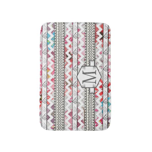 Personalisiertes Monogramm Minze Aztec Floral Must Badematte (Vorderseite Vertikal)
