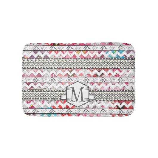 Personalisiertes Monogramm Minze Aztec Floral Must Badematte (Vorderseite)