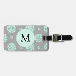 Personalisiertes Monogramm Minze und Graues Blumen Gepäckanhänger