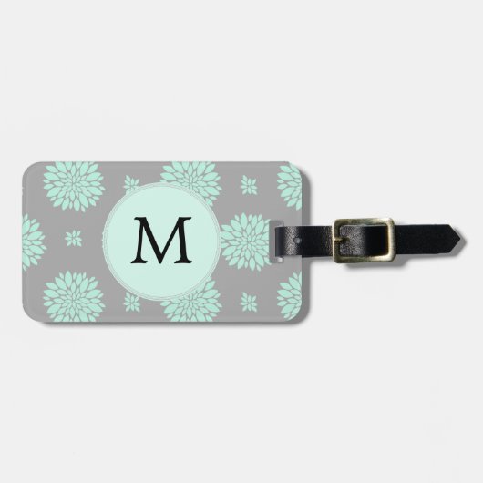 Personalisiertes Monogramm Minze und Graues Blumen Gepäckanhänger (Vorderseite horizontal)