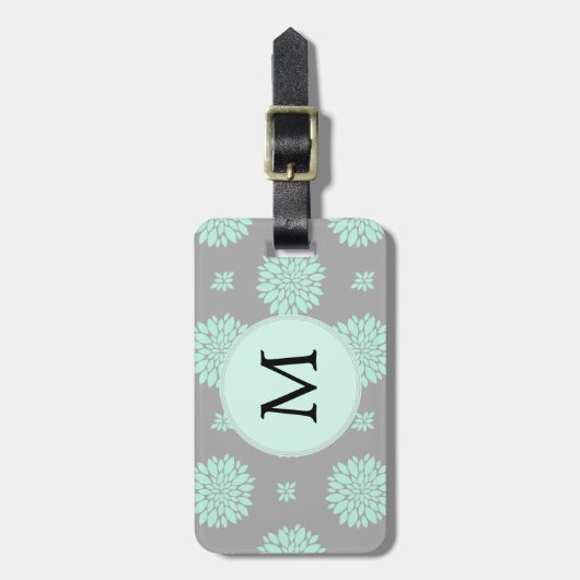 Personalisiertes Monogramm Minze und Graues Blumen Gepäckanhänger (Vorderseite vertikal)