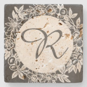Personalisiertes Monogramm mit Blumen Steinuntersetzer (Vorderseite)