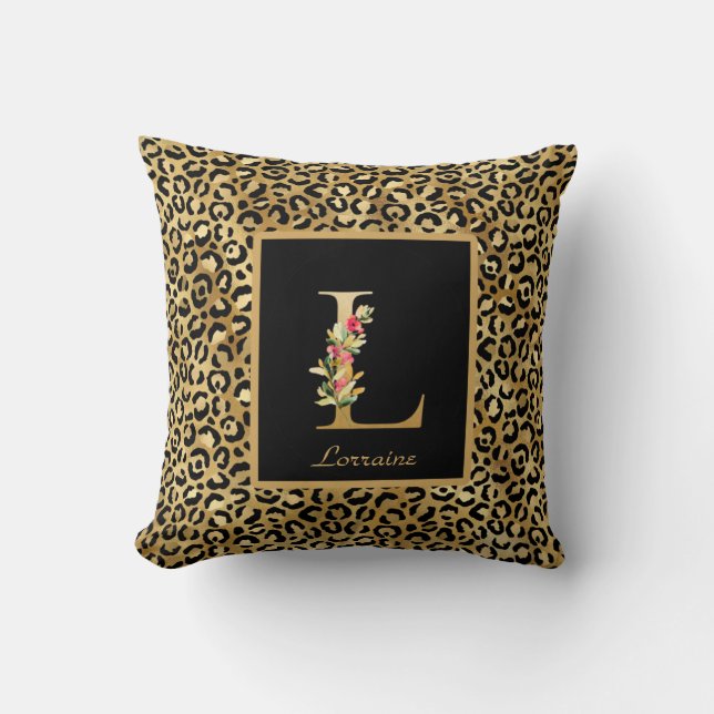 Personalisiertes Monogramm mit modernem Leopard Kissen (Vorderseite)