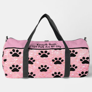 Personalisiertes Monogramm mit rosa Glitter-Pfoten Duffle Bag