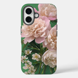 Personalisiertes Monogramm mit rosa Pfingstrosen iPhone 16 Hülle