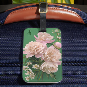 Personalisiertes Monogramm mit rosa Pfingstrosen Gepäckanhänger